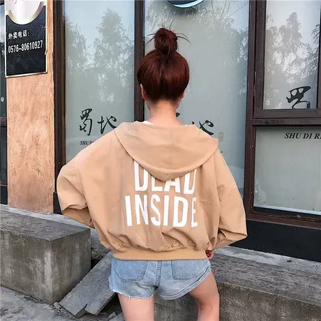 2021新款韩版小个子女春秋休闲bf风宽松学生短款蝙蝠袖棒球服外套图片