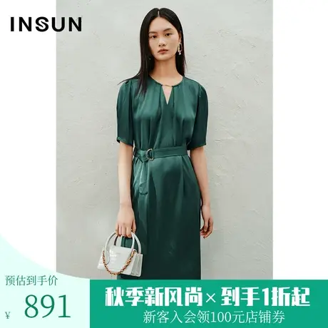 恩裳2023夏款新款质感醋酸连衣裙特色水钻领H型光泽裙子图片