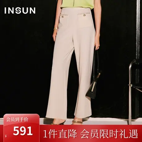 [小香风系列]恩裳COVER2023秋链条贴袋设计高腰阔腿裤挺括休闲裤商品大图