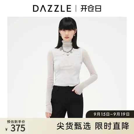 DAZZLE地素奥莱 白色网纱高领细闪打底衫上衣女2D4D5291B图片