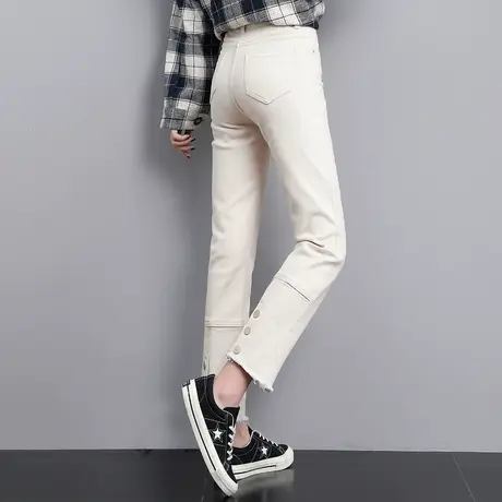白色烟管裤女2023新款春夏薄款高腰八分米色裤子小个子九分直筒裤商品大图