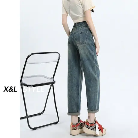 复古哈伦牛仔裤女秋2023新款梨形身材显瘦秋小个子宽松老爹萝卜裤商品大图