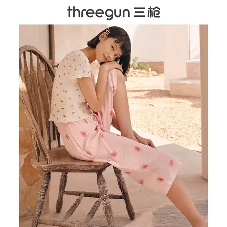 三枪睡裤女新疆全棉可爱印花休闲七分裤薄款春夏女士家居中裤图片