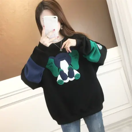 设计感小众卫衣女秋冬季韩版宽松加绒加厚小个子撞色百搭上衣外套图片
