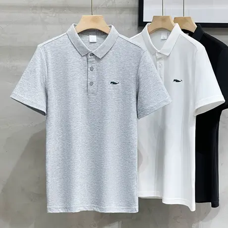 冰丝珠地polo衫丝光鲸鱼刺绣有领短袖t恤男2023夏季翻领半袖体恤商品大图