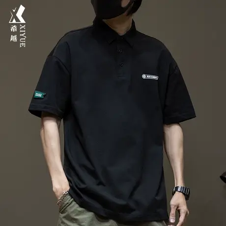 夏季短袖polo衫男潮牌男款体恤男士高端宽松大码休闲男装黑色衣服商品大图