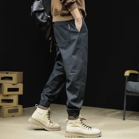 黑色男款休闲裤男士束脚秋季2023新款宽松弹力大码潮牌工装裤子男商品大图