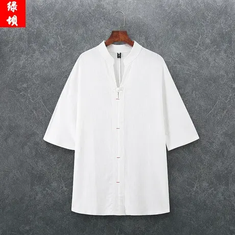 中国风男装五分袖亚麻t恤男士短袖宽松半截袖男棉麻体恤夏季上衣商品大图