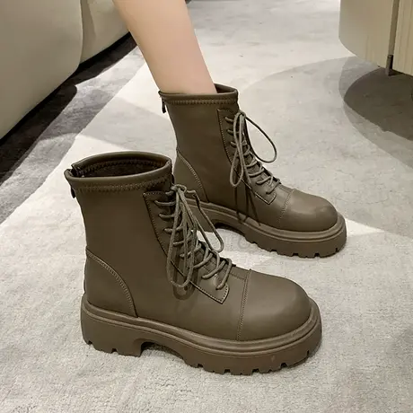 厚底马丁靴子女2023新款春秋单靴英伦风复古小个子粗跟炸街小短靴图片