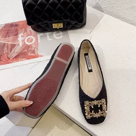 方头单鞋女2023春夏季新款百搭平底晚晚风温柔豆豆鞋浅口软底瓢鞋商品大图