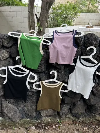 辣妹运动绿色工字小背心吊带女夏外穿修身显瘦bm内搭短款无袖上衣商品大图