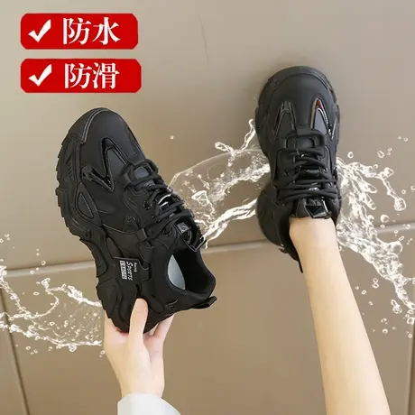 黑色女鞋子百搭运动鞋2023年新款老爹鞋ins潮超火小黑鞋工作鞋春图片