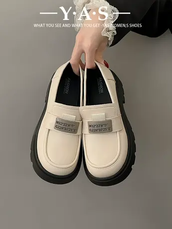 白色厚底乐福鞋女2024春季新款百搭水钻法式英伦风小皮鞋单鞋子商品大图