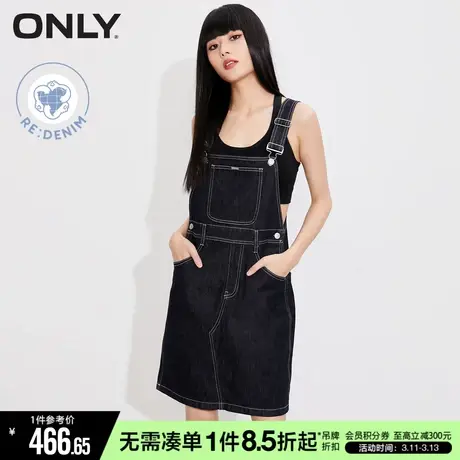 【原色牛仔】ONLY冬季复古宽松显瘦高腰牛仔背带连衣裙女图片