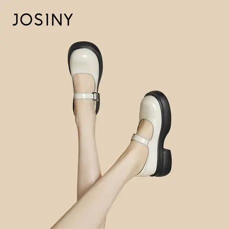 Josiny/卓诗尼粗跟玛丽珍鞋女2024春季新款圆头厚底一字带女鞋子商品大图