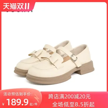 卓诗尼2023秋季新款粗跟单鞋时尚舒适小皮鞋潮流百搭气质学院鞋女图片