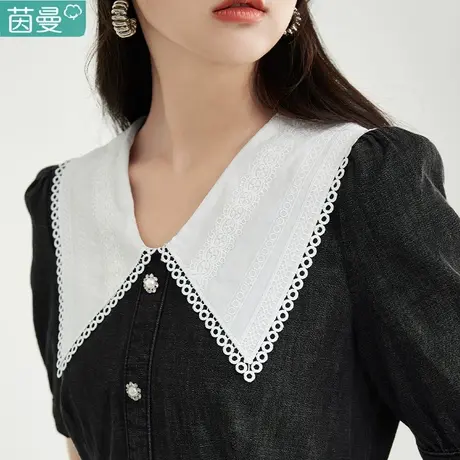 茵曼短袖薄款娃娃领牛仔连衣裙女2023夏季新款独家小众设计师裙子商品大图