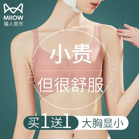猫人大胸妹子无痕内衣女大胸显小防下垂收副乳文胸薄款无钢圈胸罩商品大图