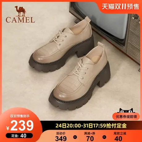 骆驼女鞋2023春季新款厚底JK皮鞋女深口粗跟单鞋复古真皮小皮鞋女图片