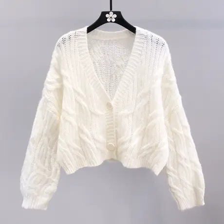 早秋外搭V领长袖针织衫女2023新款时尚百搭小众短款毛衣外套开衫图片