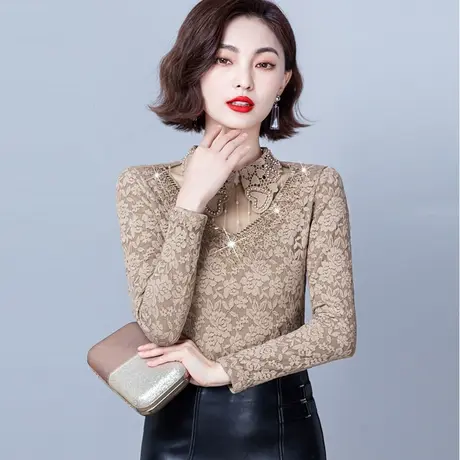 蕾丝打底衫女秋冬洋气内搭加绒厚2023年新款漂亮时尚高端别致小衫图片