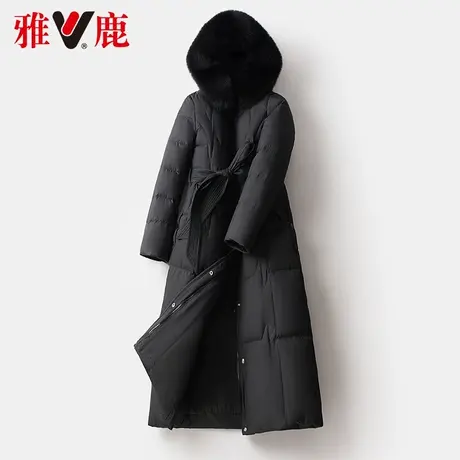 雅鹿黑色大狐狸毛领羽绒服女中长款2022冬季新款休闲保暖加厚外套商品大图