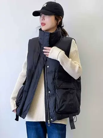 2023秋冬新款羽绒棉马甲女宽松时尚大口袋设计感无袖坎肩背心外套图片