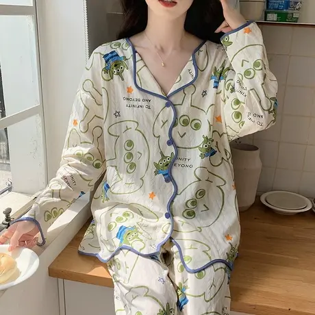 南极人睡衣女纯棉春秋款长袖长裤甜美网红风家居服套装可外穿新款商品大图