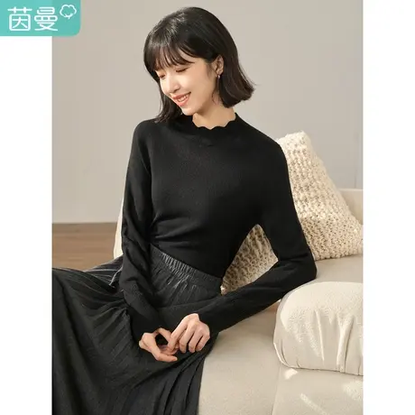 【商场同款】茵曼复古减龄毛衣2023女冬新款宽松半高领长袖针织衫图片