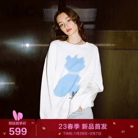 LINC金羽杰2023夏秋季新款套头圆领廓形萌宠印花卫衣女S231HD004Y商品大图
