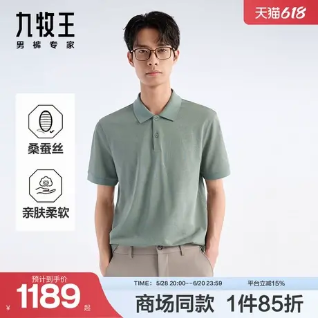 [商场同款]九牧王男装25夏新款桑蚕丝柔顺亲肤商务男款短袖POLO衫图片