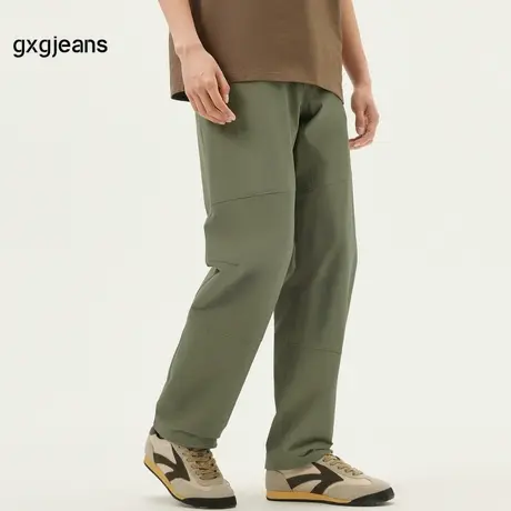 gxg.jeans男装 绿色分割设计两穿抽绳束脚休闲长裤男 25年春新品图片