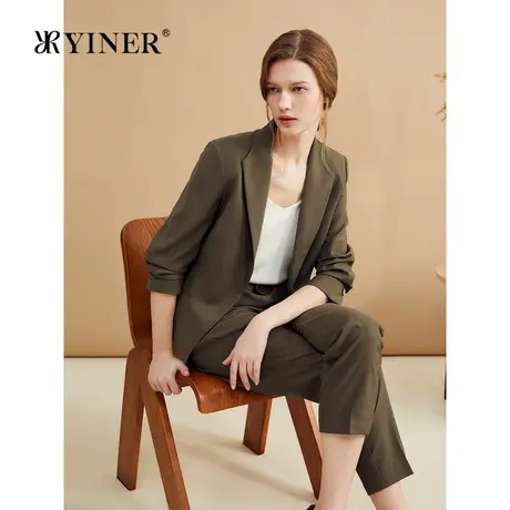 YINER音儿秋季低弹丝摩卡一手长简约休闲西装短外套商品大图