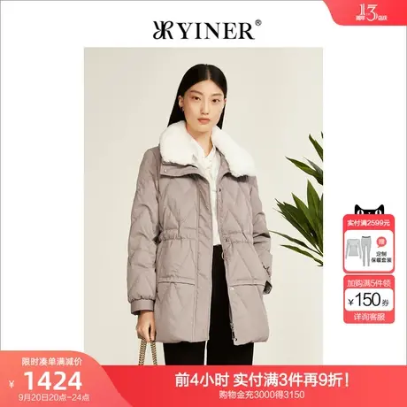YINER音儿女装2022冬季新款高端兔毛衣领长款羽绒服商品大图