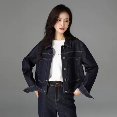 复古牛仔外套女春秋2025新款设计感宽松休闲深蓝色夹克上衣小个子商品大图