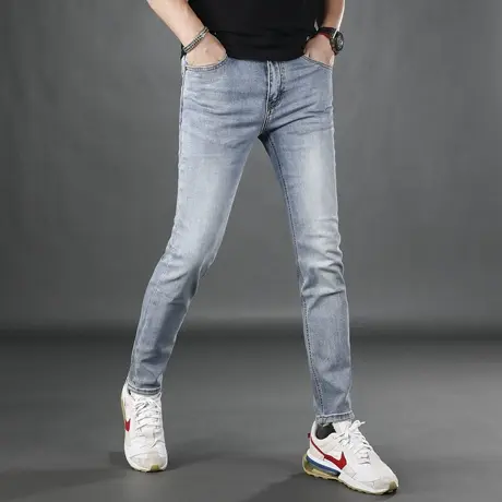 高端九分牛仔裤男夏季薄款韩版修身小脚男士新款简约休闲弹力裤子商品大图