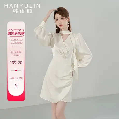 韩语琳早秋长袖连衣裙女2023新款高级感气质收腰显瘦春秋时尚裙子图片