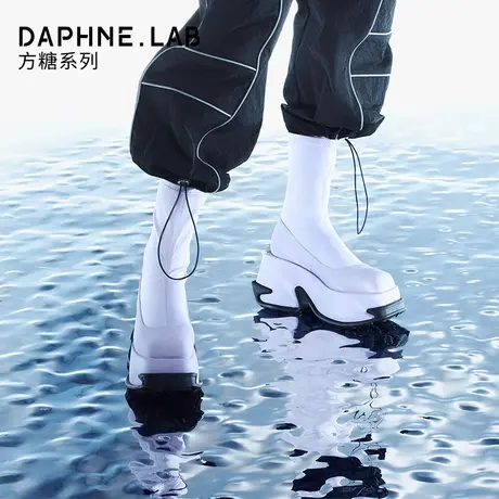 DAPHNELAB达芙妮方糖短靴2024新款厚底短靴百搭弹力瘦瘦靴女真皮图片