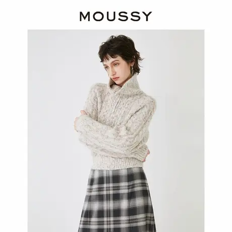 MOUSSY 新品日系慵懒感翻领半拉链软糯通勤针织衫女028HSZ70-0111商品大图