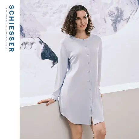 SCHIESSER舒雅女士棉莫代尔柔软亲肤圆领长袖开衫连衣裙家居睡裙图片