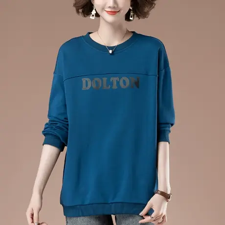 卫衣女春秋新款加肥加大码女装宽松百搭休闲圆领套头遮肚显瘦上衣商品大图