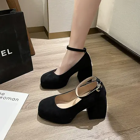 玛丽珍鞋女2023年春秋季新款仙女配裙子小个子单鞋粗跟厚底高跟鞋商品大图