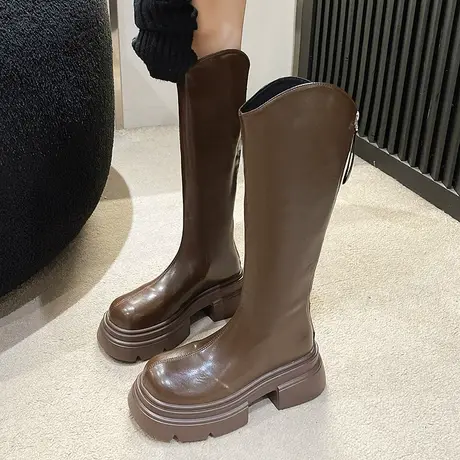 长筒靴女2023年春秋季新款高级洋气气质瘦瘦靴粗跟厚底增高骑士靴商品大图