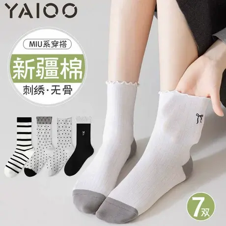 雅鹿袜子女款中筒袜棉夏款长袜女士堆堆袜夏季薄款无骨袜商品大图