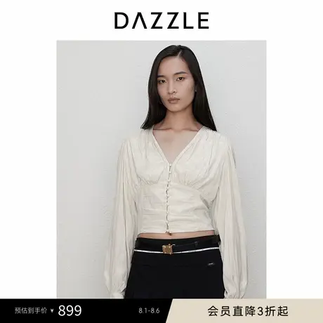 DAZZLE地素奥莱 雪纺衫秋女装老花暗纹法式系带设计感上衣商品大图