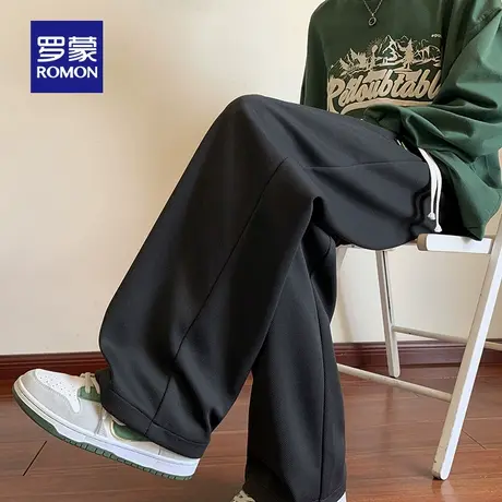 罗蒙男士时尚潮流休闲裤2025秋季新款宽松百搭抽绳松紧腰直筒裤男商品大图
