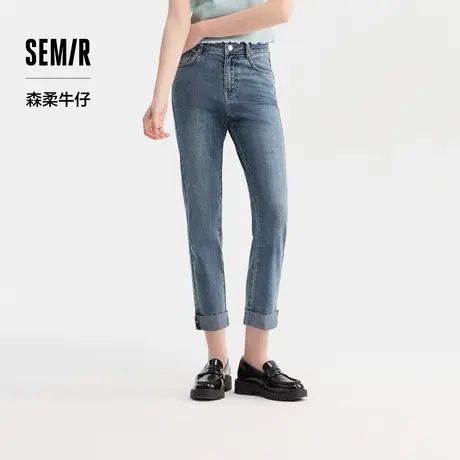 森柔牛仔|商场同款森马牛仔裤女毛边小直筒裤2024新款夏季八分裤商品大图