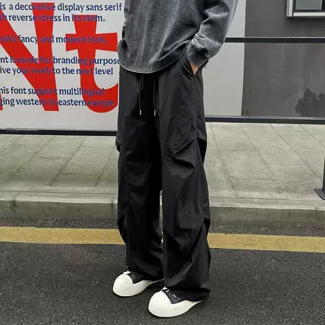 美式工装伞兵裤男秋季2025新款直筒宽松黑色长裤潮牌运动休闲裤子商品大图