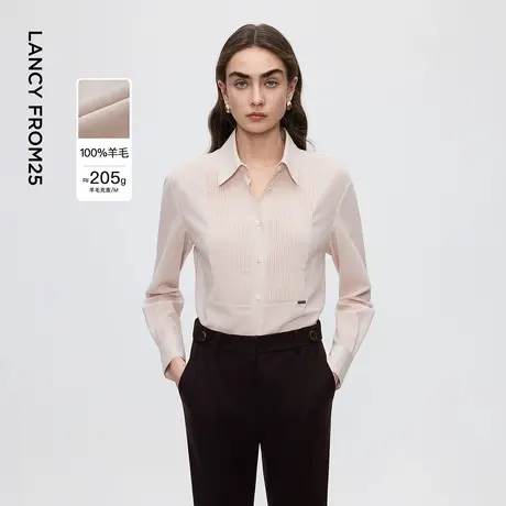 朗姿羊毛法式复古优雅衬衫通勤百搭设计感衬衣女2025年冬季新款商品大图