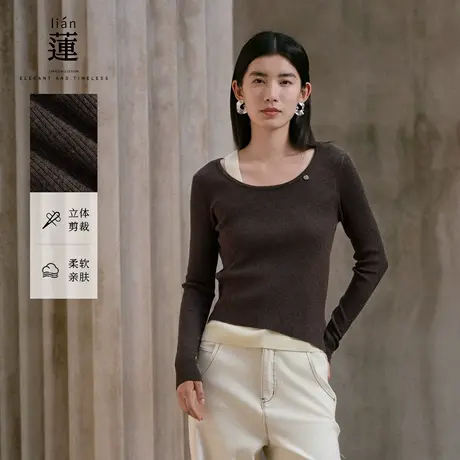 【商场同款】阿依莲时尚假两件毛衣女25秋季新款设计感针织上衣商品大图